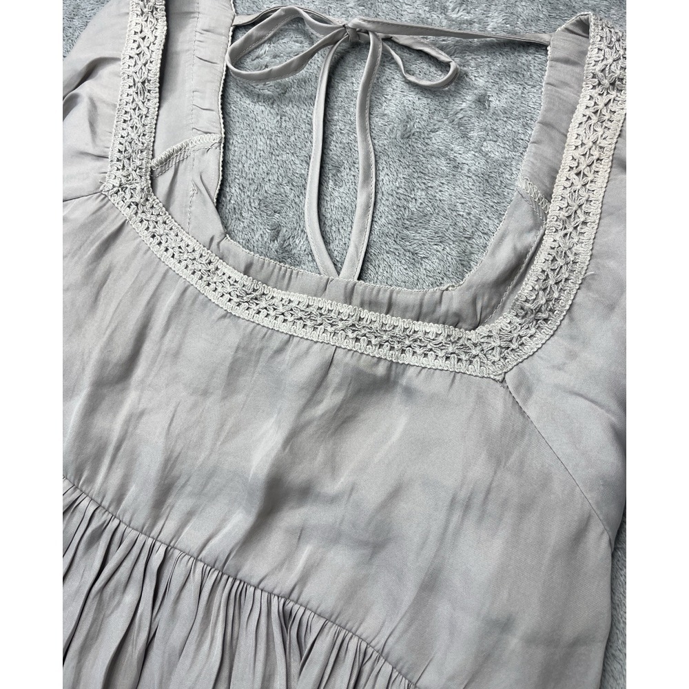 Mustard‎ Seed Grey Crochet Lace Square Neck Tie Back Peasant Blouse Small S18058